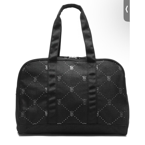 Victoria's Secret VS Logo Large Weekender Black Quilted Tote Zip Duffle Bag NEW - Picture 3 of 13